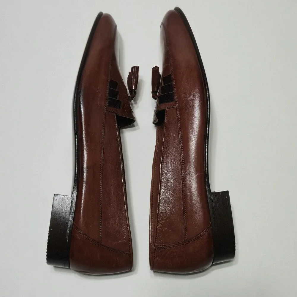 Vtg Bally Italy Men 10 M Brown Leather Tassel Loafers Dress Slip On Shoes